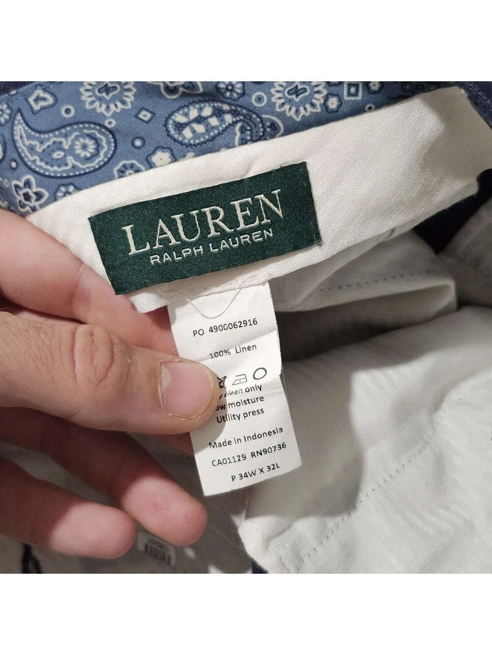 Lauren Ralph Lauren Pants Trousers 100% Linen Casual Preppy Beach Summer 34x32